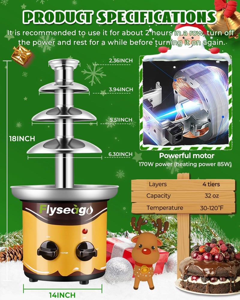 Flyseago Chocolate Fountain Machine 4 Tiers Cheese Fountain Perfect for Nacho Cheese, Chocolate Sauce, Wedding, Party - Image 3